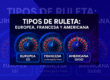 Comparativa de ruleta europea, francesa y americana con número de casillas, ceros y ventaja de la casa.